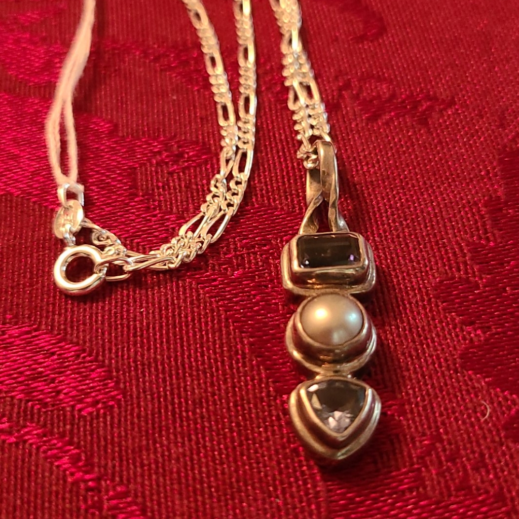 Necklace Of Sterling Silver And Semi Precious Gems